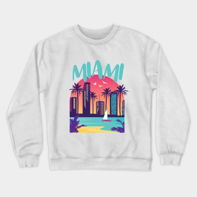 Miami City Skyline Harbour Beach Crewneck Sweatshirt by UNDERGROUNDROOTS